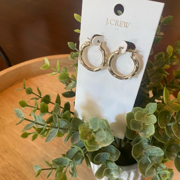 J Crew Pearl and Crystal Stud Hoop Earrings - Picture 1 of 7